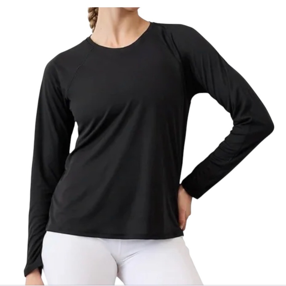 ATHLETA Solid Black PERFORMANCE TRAINING TEE TOP T-SHIRT Relaxed Loose Comfy M